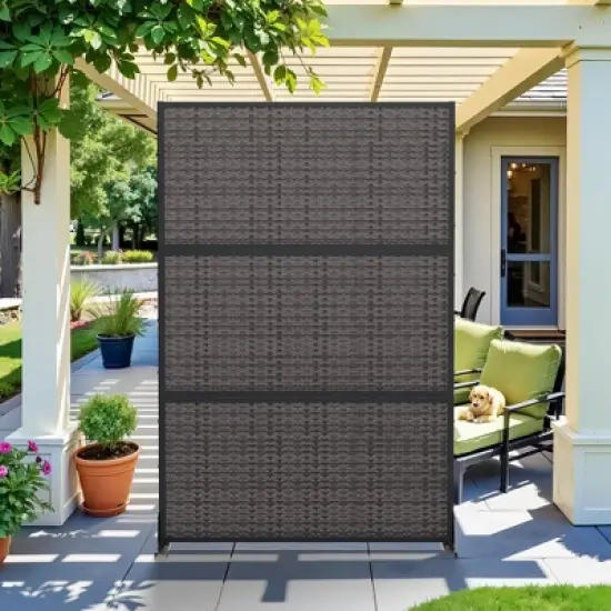 PexFix 72 in. H x 47 in. W Outdoor Metal Rattan Crossover Black Screen Garden Fence Brick Pattern Wall image {2}