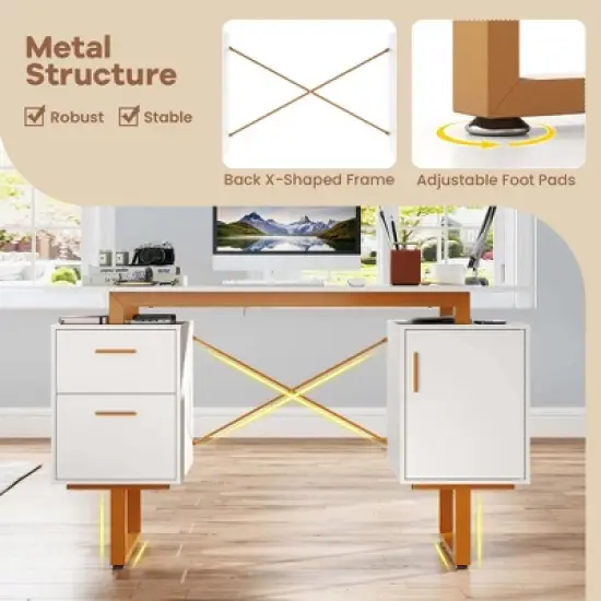 Costway 51" Home Office Desk with Floating Desktop Dual Drawers Cabinet & Metal Frame image {7}