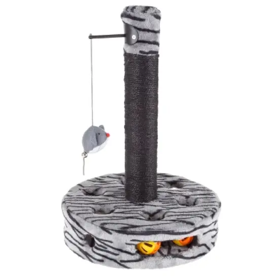 Cat Scratching Post - Interactive Play Area with Sisal Rope Scratcher and Hanging Toy for Indoor Cats - Scratch Tree for Pets by PETMAKER (Black/Gray) image {7}
