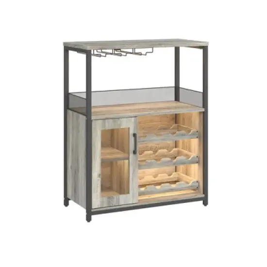 3-Tier Industrial Wine Bar Cabinet with Detachable Wine Rack, Drawer, Glass Holder & Mesh Doors Durable Sideboard and Buffet Storage, Brown image {11}
