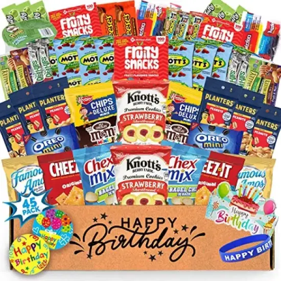 Birthday Gift Basket Care Package (45 Count) Snacks Food Cookies Chips Candy Party Variety Gift Box Pack Assortment Basket Bundle Mix Bulk Sampler image {4}