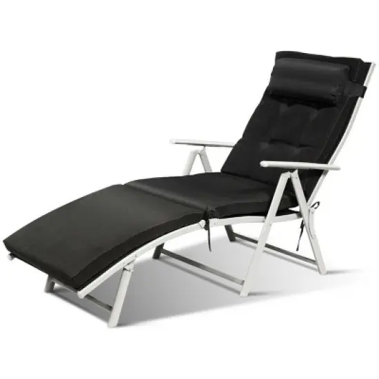 Costway 2PC Folding Chaise Lounge Chair w/Cushion Black\Gray\Turquoise image {9}