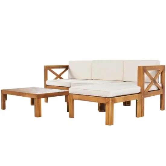 5-Piece Outdoor Patio Solid Wood Sectional Sofa with Coffee Table and Cushions image {7}