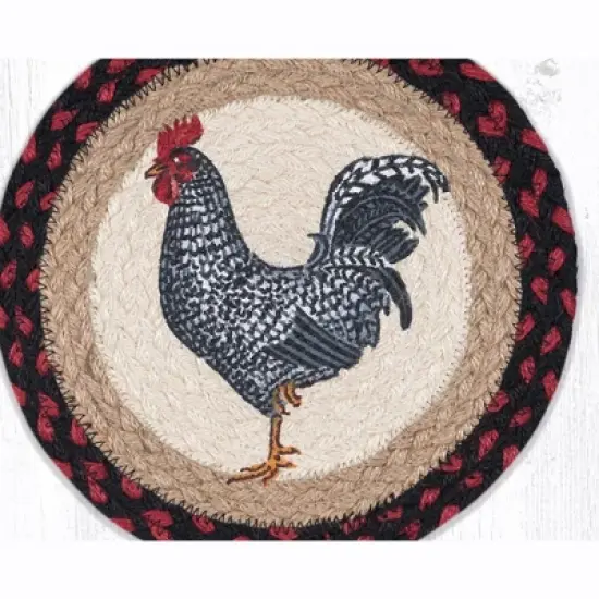Earth Rugs Black & White Rooster Printed Round Trivet &ndash; 10"x10" Braided Jute Hot Pad, Farmhouse Country Kitchen Accent image {2}