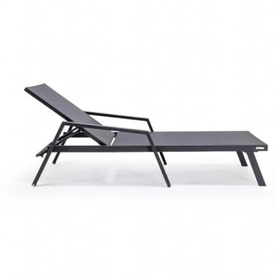 LeisureMod Marlin Patio Sling Chaise Lounge Chair With Arms in Black Aluminum image {8}