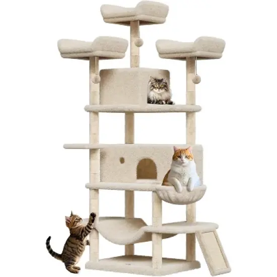 68.5" Heavy Duty Cat Tree for Large Cats, Multi-Level Tower with Plush Perches image {10}