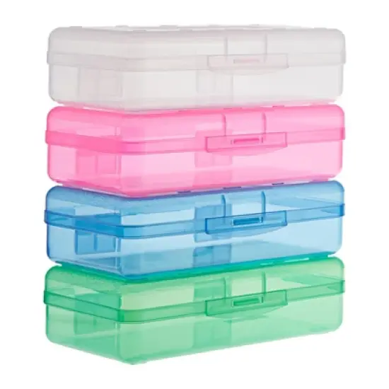 Juvale 4 Pack Clear Plastic Pencil Cases Boxes for Kids, Art Supplies, 4 Assorted Colors, 8.1 x 4.8 x 2.4 in image {6}