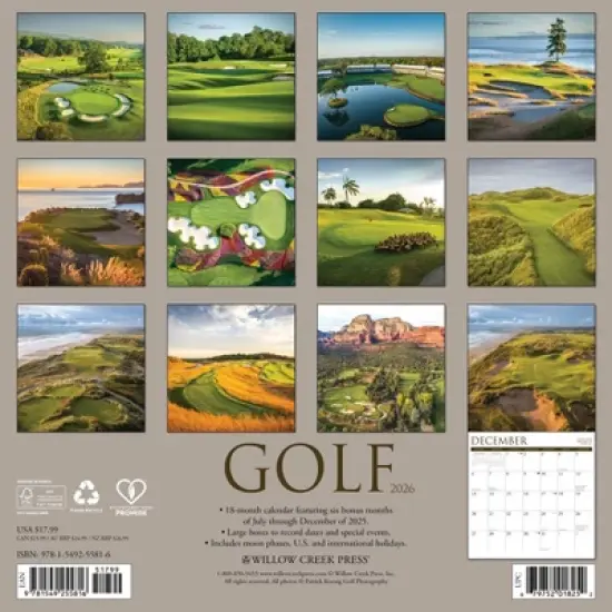 Willow Creek Press 2026 Golf with Foil Wall Calendar image {1}