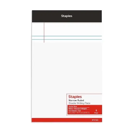 Staples Notepads 5" x 8" Narrow White 100 Sheets/Pad 6 Pads/Pack (13770) 398211 image {3}