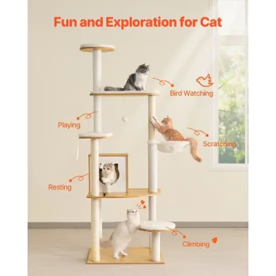 VEVOR Large Cat Tree, 68.9 inches Tall, Multi-level Cat Condo Furniture Activity Center with Cozy Perches, Sisal Scratching Posts, Burly Wood image {2}