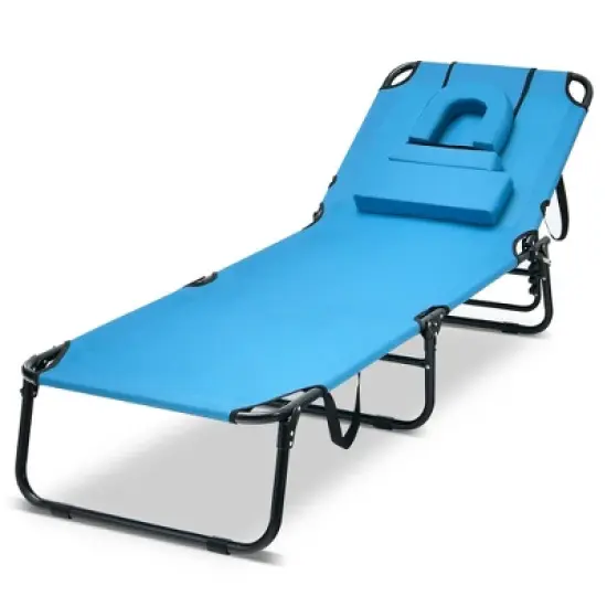 Tangkula 5-Position Lounge Chair Adjustable Beach Chaise w/ Face Cavity & Pillows image {11}