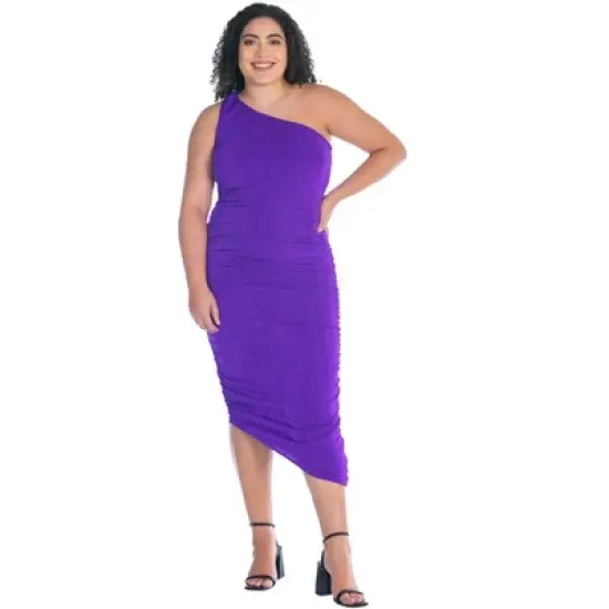 Womens Plus Size One Shoulder Ruched Bodycon Dress image {8}