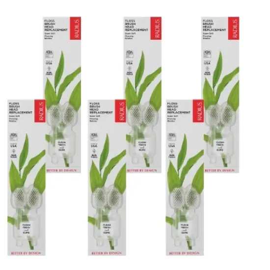 Radius Floss Brush Head Replacement Super Soft Toothbrush Refill - Case of 6/2 ct image {4}