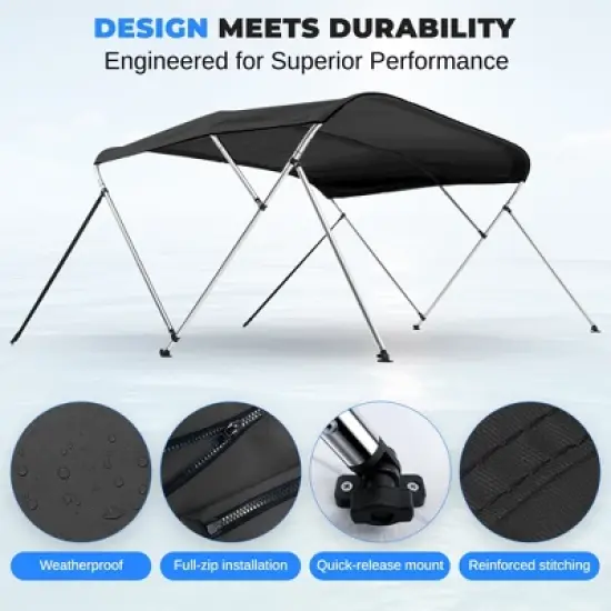 Bimini Top Boat Cover for Sun Protection with 4 Bow Design, Durable Fabric, Fits 96" Width, Gray image {6}