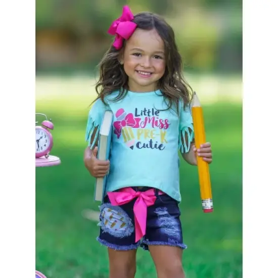 Girls Little Miss Pre-K Cutie Patched Denim Short Set - Mia Belle Girls image {4}
