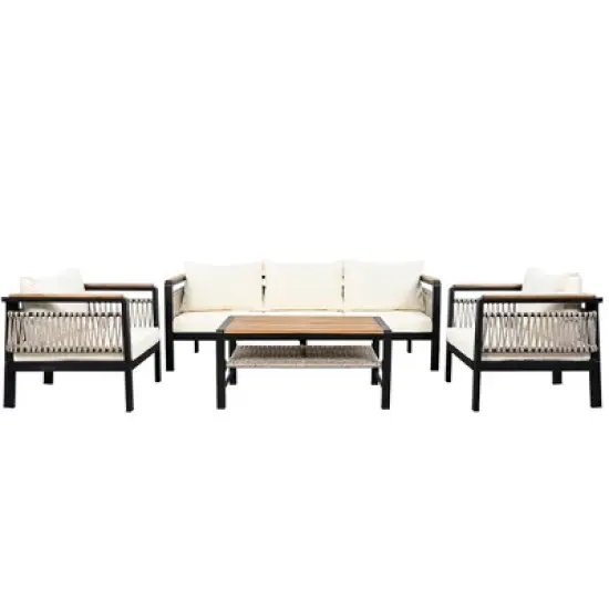 TIRAMISUBEST 4-Piece Outdoor Sectional Sofa Set,5-Person Patio Conversation Set with Cushions & Coffee Table for Garden,Balcony image {12}