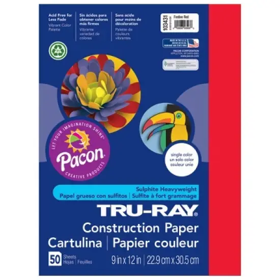 Tru-Ray&reg; Construction Paper, Festive Red, 9" x 12", 50 Sheets Per Pack, 5 Packs image {1}