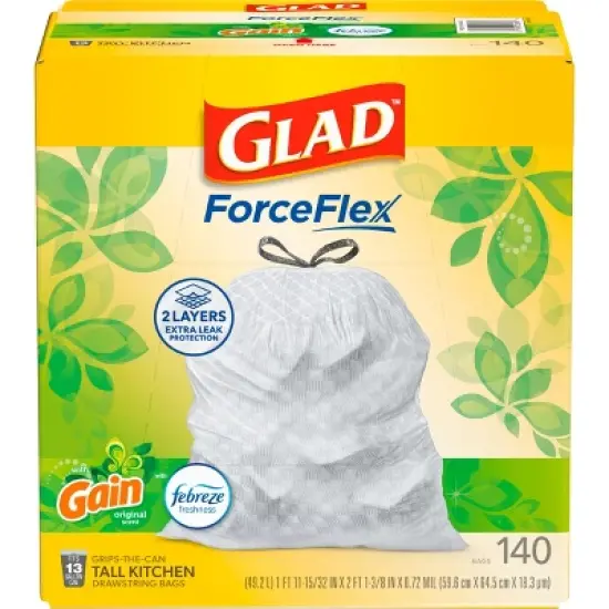 Glad ForceFlex Drawstring Trash Bags - Gain Original - 13gal/140ct image {1}