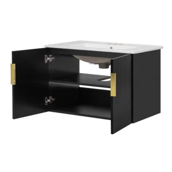 Merax Modern Vintage Wall-Mounted Bathroom Vanity with Ceramic Sink image {3}