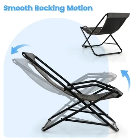 Costway Patio Folding Rattan Sling Lounge Chair Ottoman Rocking Footrests Armrest image {5}