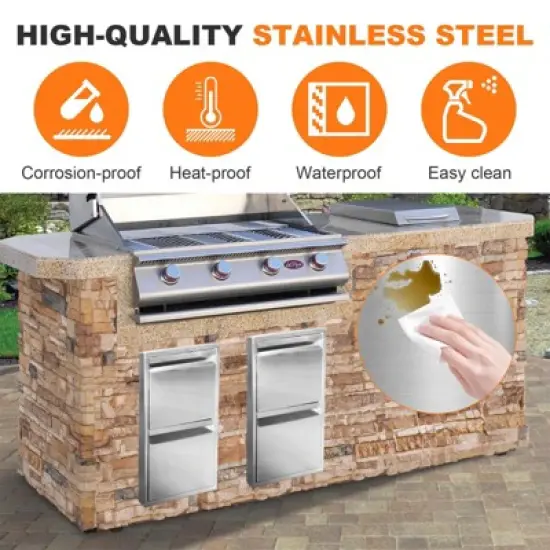 13" x 21" Stainless Steel Flush Mount BBQ Drawers with Grooved Handle,for Outdoor Kitchen Island or Patio Grill Station image {5}