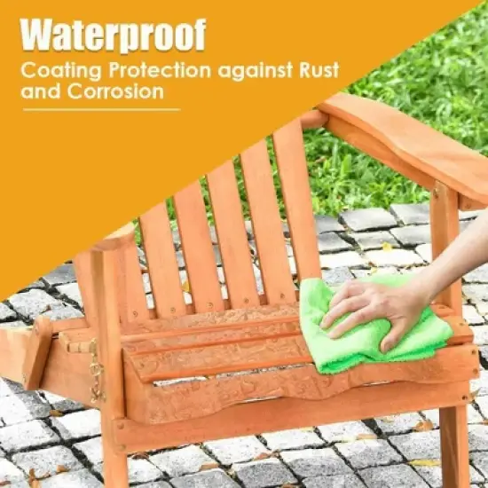 Costway 4 PCS Eucalyptus Adirondack Chair Foldable Outdoor Wood Lounger Chair Natural image {6}