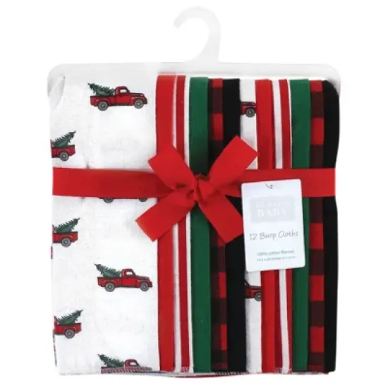 Hudson Baby Infant Boy Cotton Flannel Burp Cloths Bundle, Christmas Tree Truck, One Size image {1}