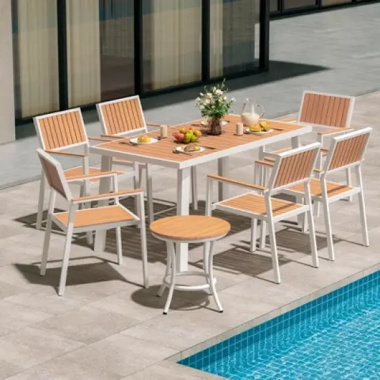 Pamapic 8-Piece Aluminum Outdoor Patio Dining Set with Rectangle Table, Small Side Table and 6-Stackable Chairs image {10}
