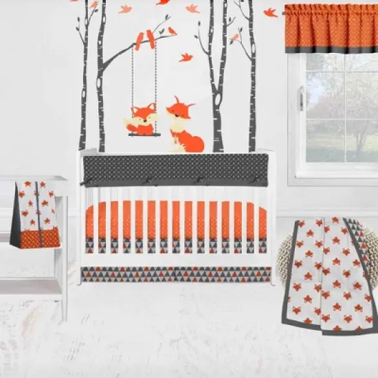 Bacati - Playful Fox Long Crib Rail Guard Cover Orange/Gray image {5}