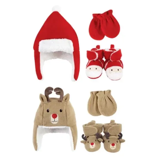 Hudson Baby 6Pc Trapper Hat, Mitten and Bootie Set, Santa Reindeer image {3}