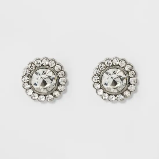 Pave Flower Stud Earrings - A New Day&trade; Silver: Nickel-Free, Shiny Finish, Post Closure image {2}