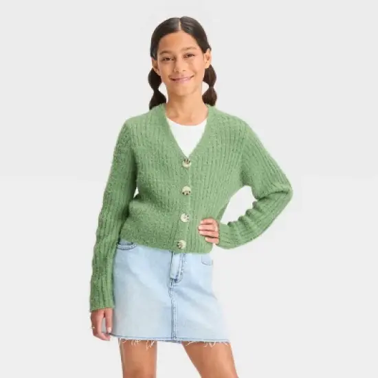 Girls' Cropped Fuzzy Cardigan Sweater - art class&trade; image {3}