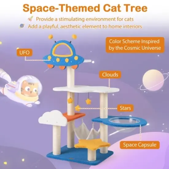 Tangkula 49" Tall Cat Tree w/ UFO Top Perch Space Capsule Sisal Scratching Posts Cloud image {3}
