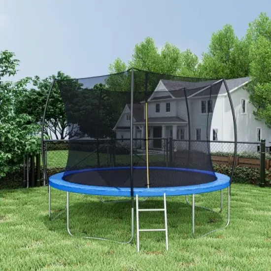 Whisen 12 ft. Double-sided Cover Outdoor Trampolines w/Ladder and Safety Enclosure Net image {12}