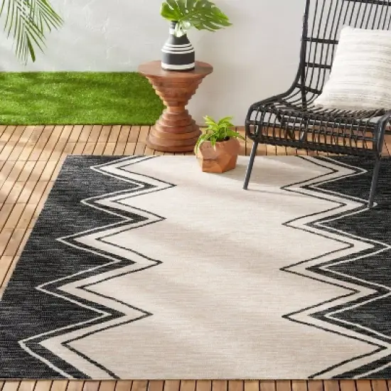 7'9" x 10'2" New York Patio Sofia Leon Indoor/Outdoor Rug Black/Ivory - Nicole Miller: UV & Weather-Resistant image {1}
