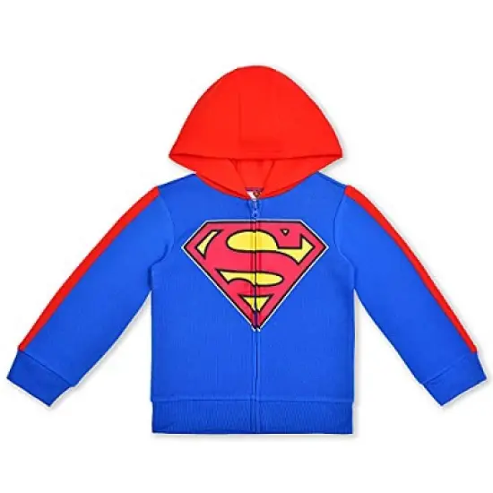 Warner Bros Boy's Superman 3 Piece Coordinates, Graphic Printed Hoodie Jacket, T-Shirt, and Jog Pants Set for toddler image {5}
