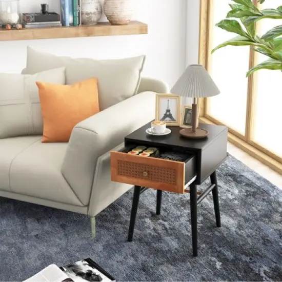 Costway Nightstand Modern Bedside End Table with Storage Drawer & Solid Wood Legs image {3}