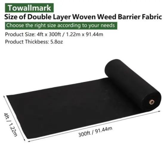 Weed Barrier Landscape Fabric, 4Ft x 300Ft, Heavy Duty 5.8 Oz Woven Geotextile for Weed Control, Garden Ground Cover Mat, Durable, Tear-Resistant image {1}