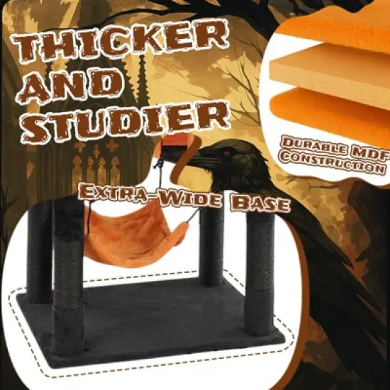 Angel Sar 61" Halloween Cat Tree with 2 Condos, 2 Hammocks & Perches, Large Cat Tower with Scratching Posts for Multiple Cats, Orange & Black image {3}