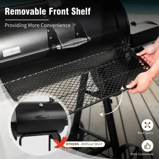 Captiva Designs Charcoal Grill with Offset Smoker - All-Metal Steel Construction, 512 sq. in. Cooking Area for Outdoor Cooking image {4}
