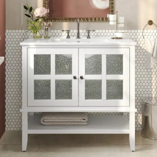 Christopher Knight Home Birgit 36" Modern Bathroom Vanity with Ceramic Sink and Adjustable Shelf image {9}