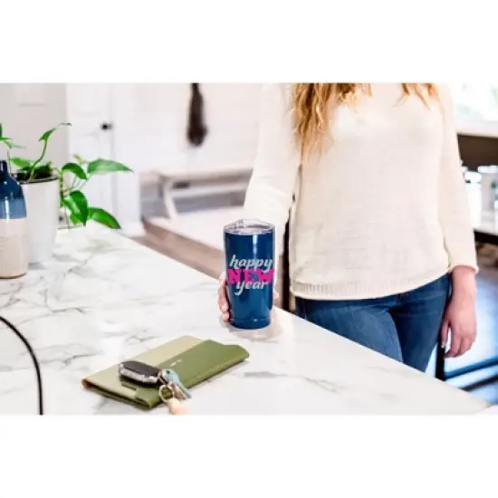 100 North 20 Ounce Stainless Steel On the Go Travel Tumbler With Push Top Lid, Happy New Year Blue image {3}