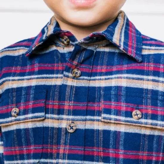 Hope & Henry Boys' Long Sleeve Flannel Button Down Shirt with Double Flap Pockets, Kids image {4}