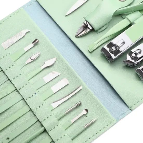 Unique Bargains 16 Pcs Manicure Set Stainless Steel Nail Clippers Pedicure Kit With Case image {1}