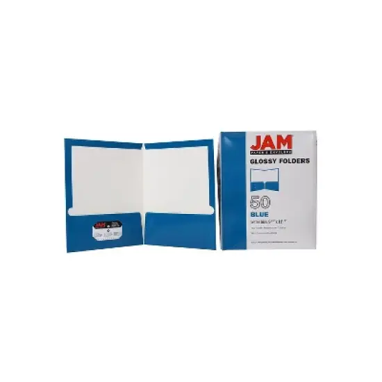 JAM Paper Laminated Two-Pocket Glossy Presentation Folders Blue 385GBUD image {7}