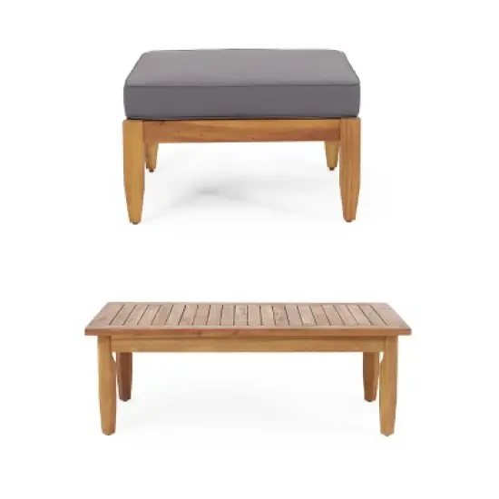 Christopher Knight Home Sloane Outdoor Acacia Wood Ottoman and Coffee Table, Teak/Dark Gray image {10}