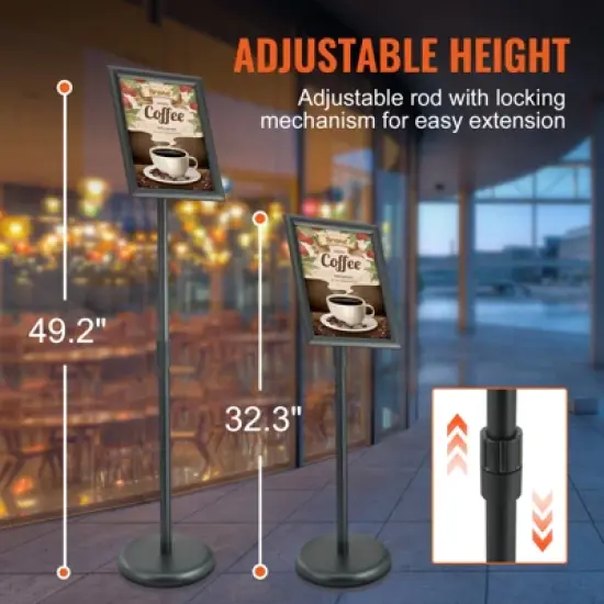 VEVOR Pedestal Sign Holder, 8.5 x 11 Inch Vertical and Horizontal Adjustable Poster Stand, Heavy-Duty Floor Standing Sign Holder, Black image {3}