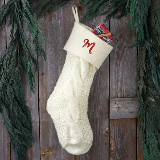 Personalization Mall Cozy Cable Knit Embroidered Initial Stocking, Ivory image {2}