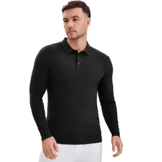 INSPIRE CHIC Men's Long Sleeve Solid Color Pullover Business Knitted Polo Shirt image {3}