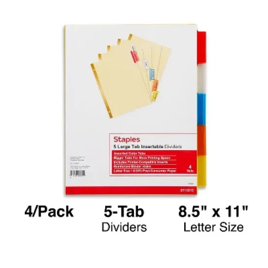 Staples Big Tab Insertable Paper Dividers 5-Tab Buff 4 Sets/PK 13515/14481 image {6}